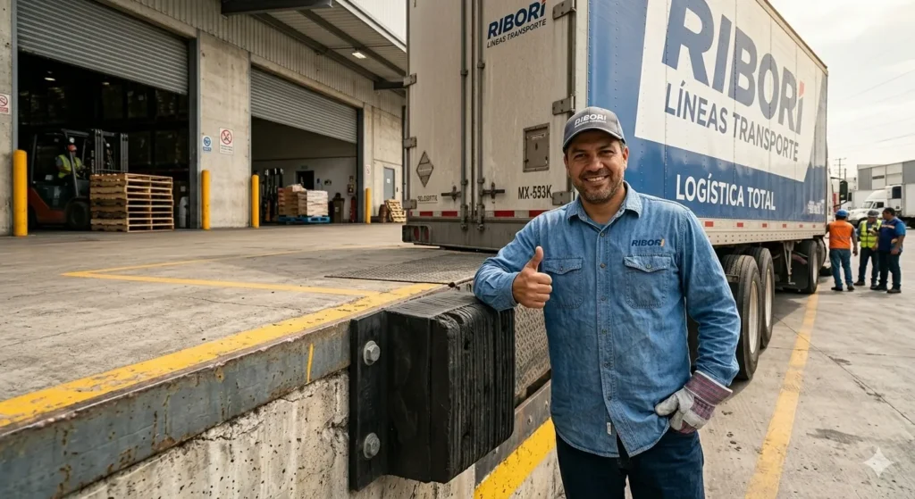 ¿Cómo elegir los topes para andén adecuados según el tipo de operación?: Fotografía de un conductor de camion agradecido por haber colocado topes para andén en un estacionamiento de almacen